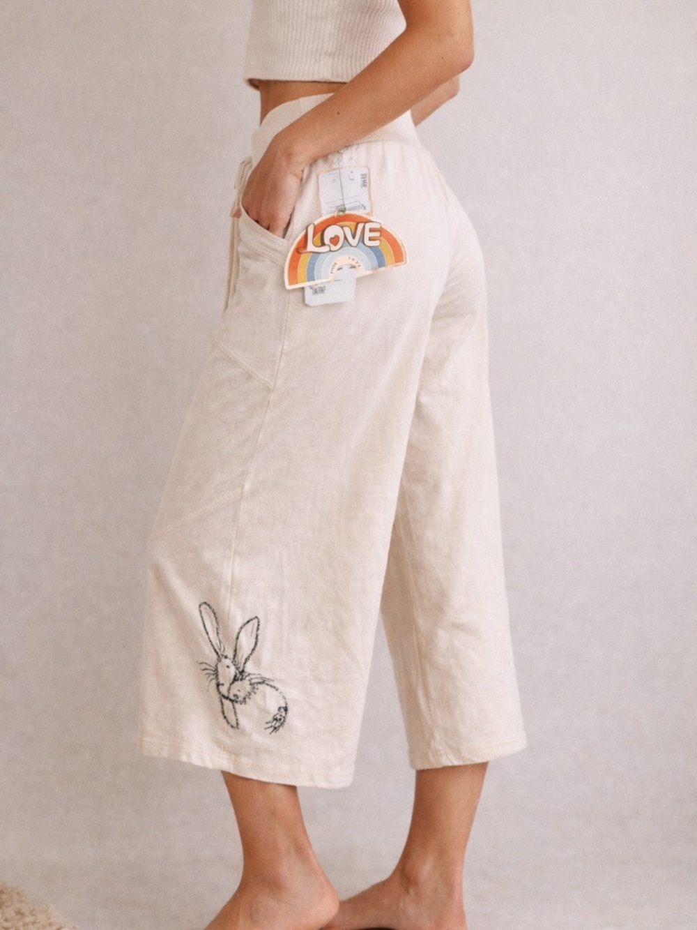 Love from YaYa Cream Cropped Wide-Leg Pants